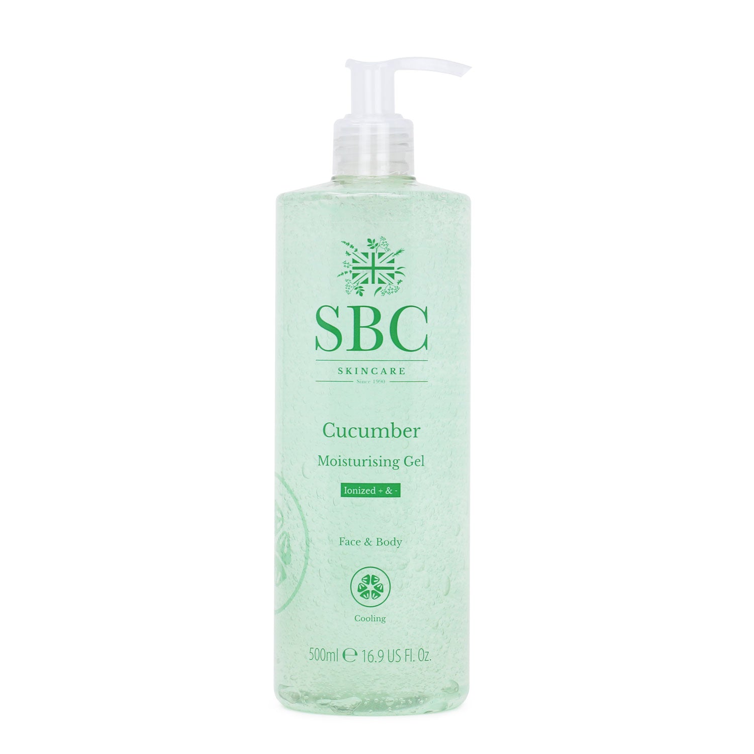 SBC Skincare's Cucumber Moisturising Gel  500ml on a white background