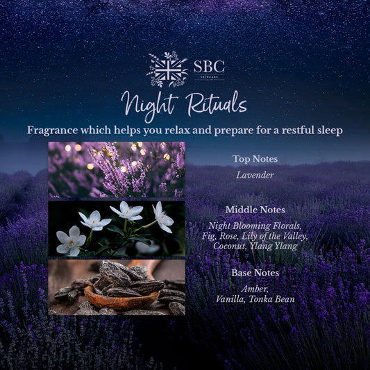 Night Rituals, Top notes Lavender, Mid Notes Night Blooming Florals, Base notes amber