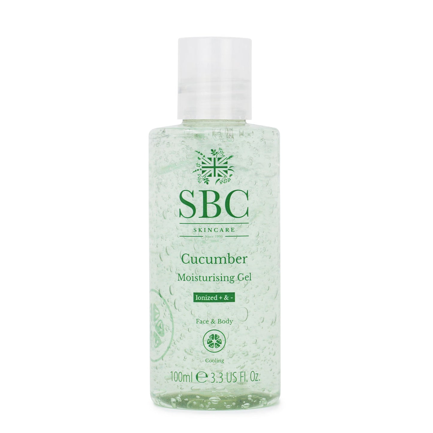 SBC Skincare's Cucumber Moisturising Gel  100ml on a white background 