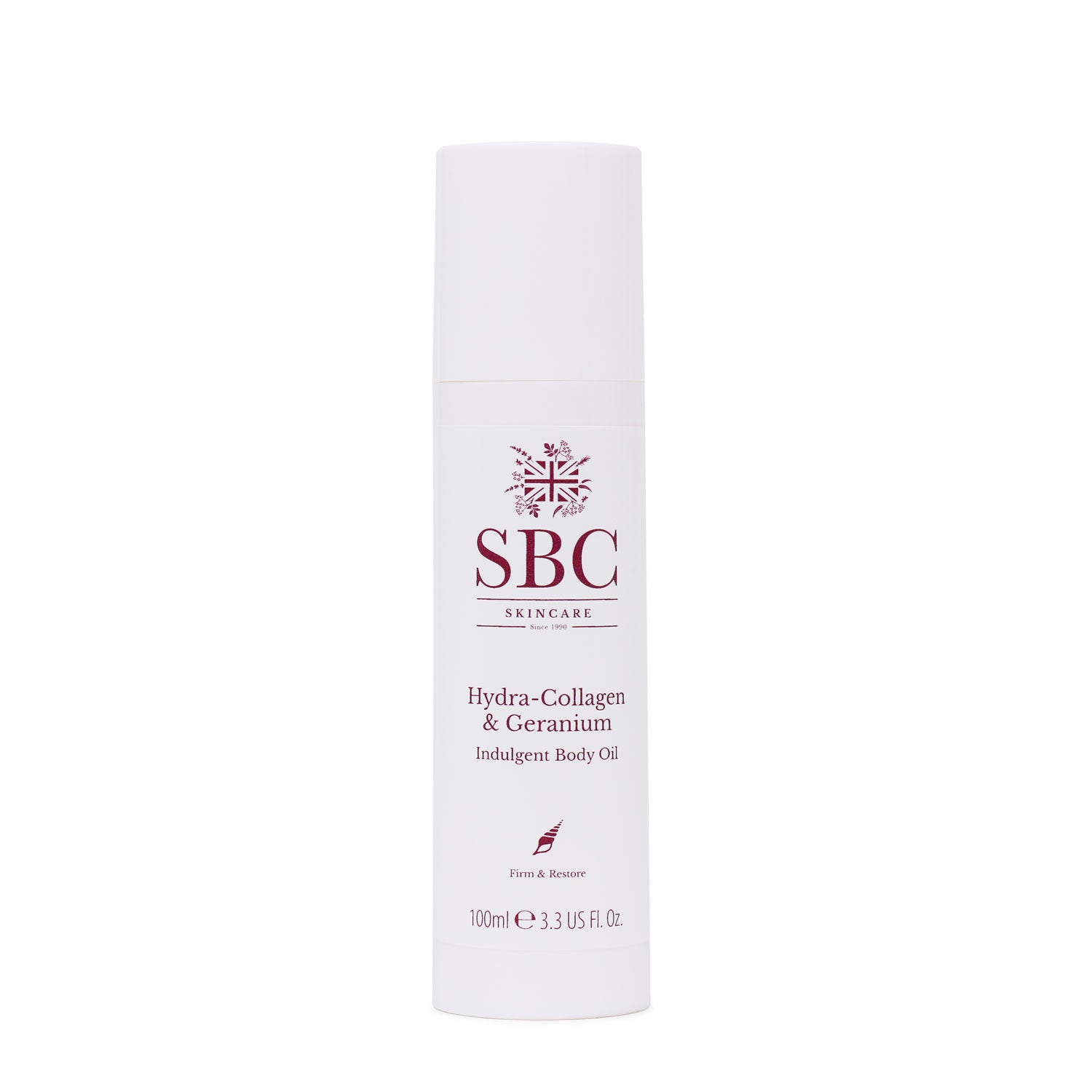 100ml Hydra-Collagen & Geranium Indulgent Body Oil on a white background 