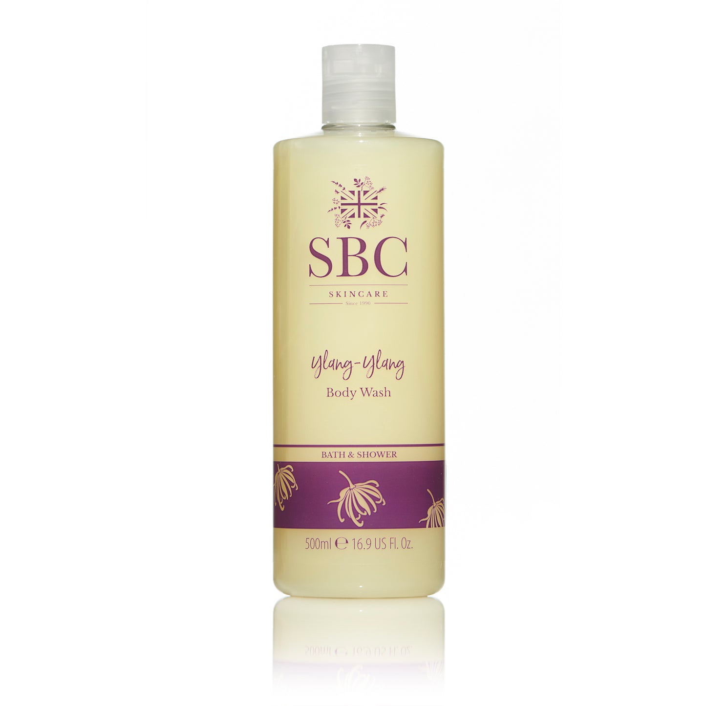 Sbc Skincare's Ylang-Ylang Body Wash on a white background 