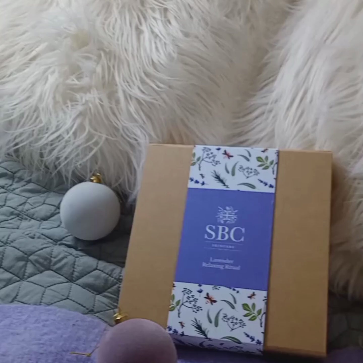 Video of SBC Skincare’s Lavender Relaxing Ritual being unboxed with products being taken out 